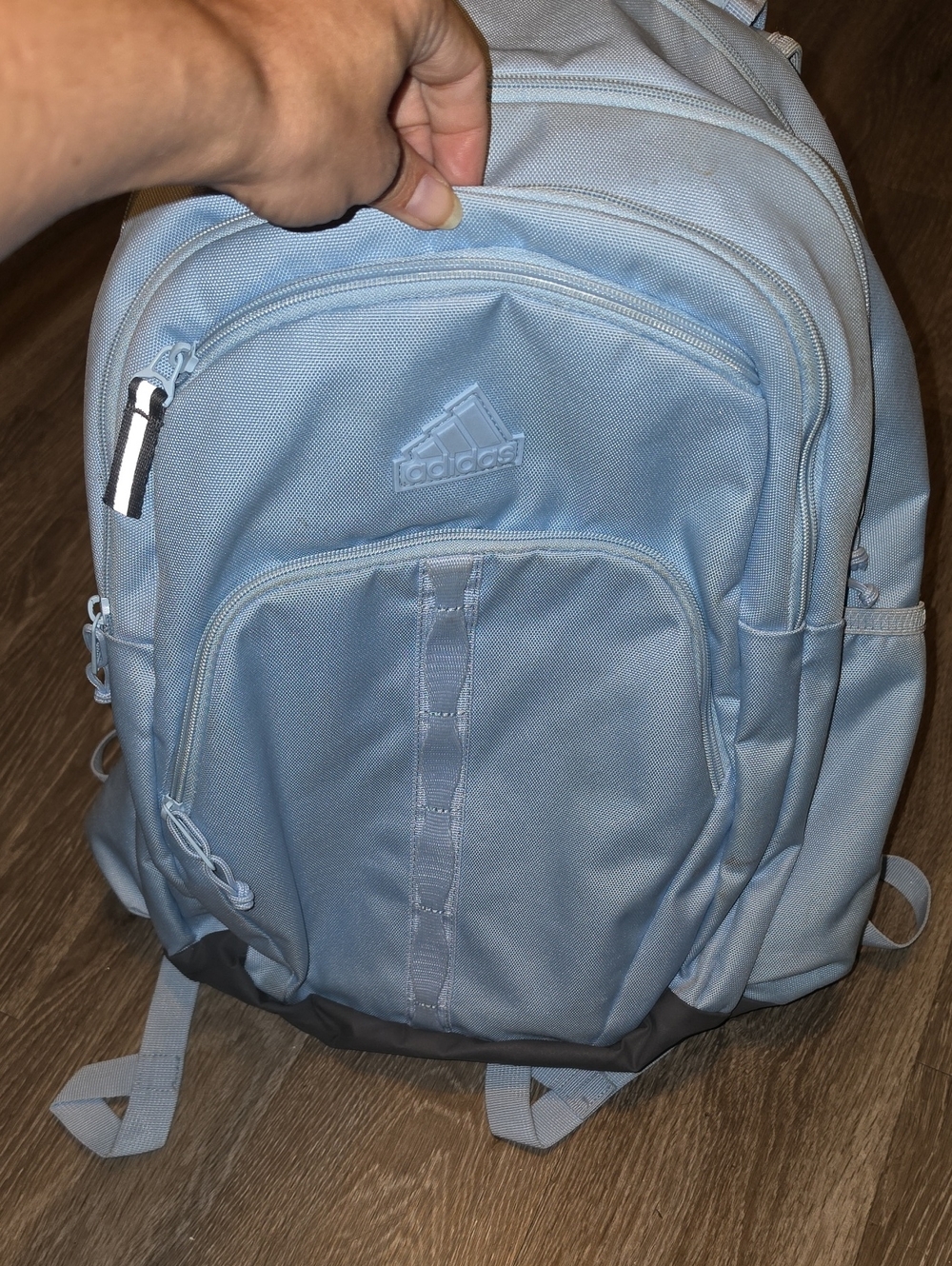 Adidas Womens Backpack, Baby Blue And Gray!! Preowned,4 Zippered Closures